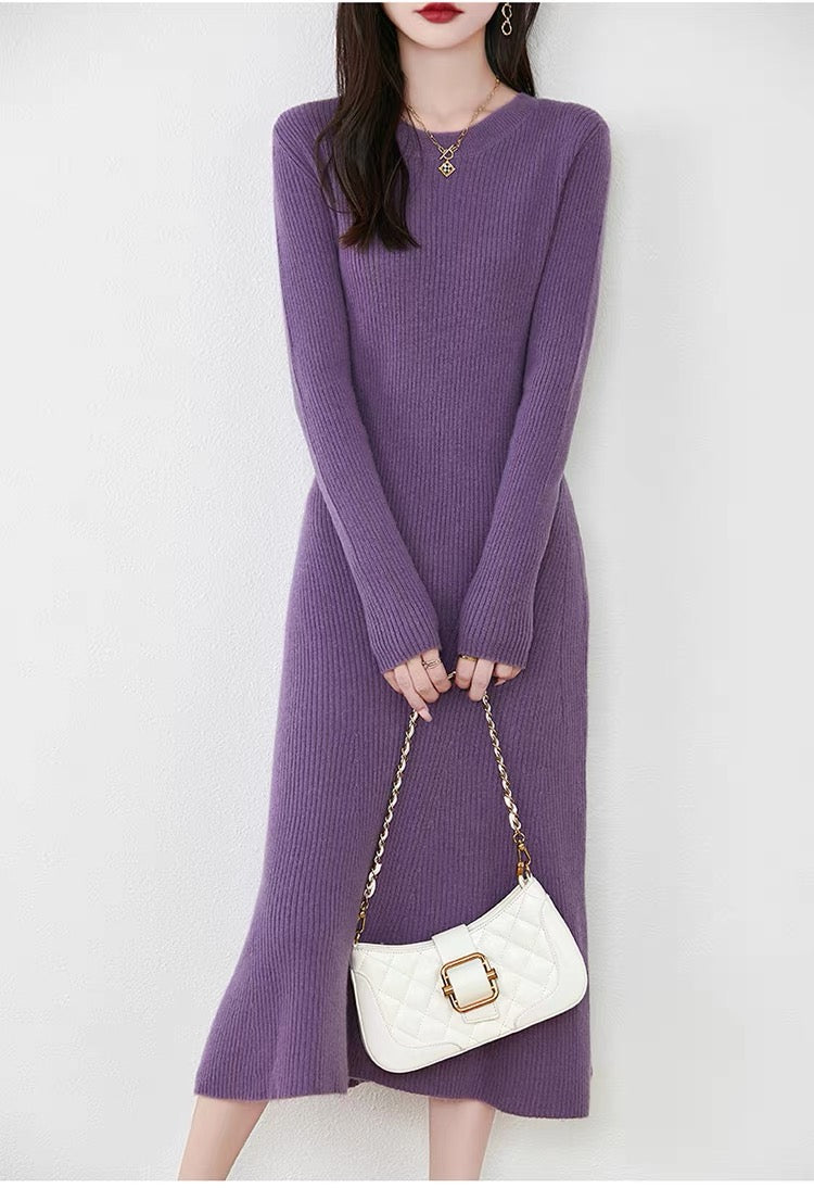 Women's Sweater Crewneck Ribbed Knit Midi Dress