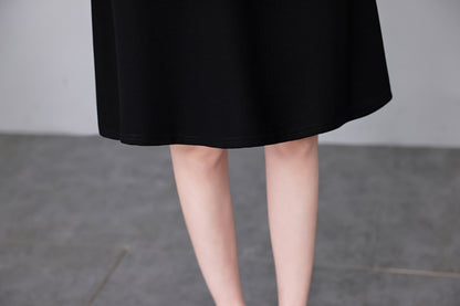 Women's Lapel V-Neck Pocket Long Sleeve Black Dress