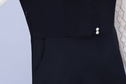 Women's Peter Pan Collar Long Sleeve Pocket Midi Dress