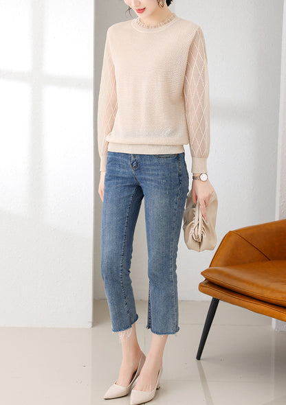 Women's Sweater Puff Sleeve Patchwork Lace Tops