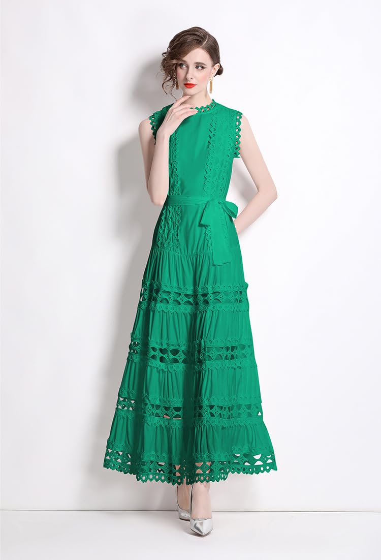 BK-Sleeveless Hollow Belt Maxi Dress