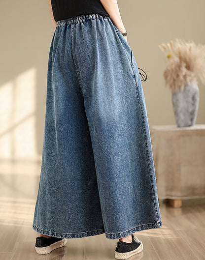 26266 Wide-Leg Denim Jeans with Elastic Waist & Drawstring