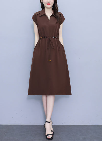 Women's V-Neck Cap Sleeve Pocket Midi Dress