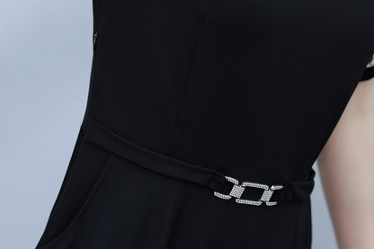 Women's Short Sleeve Pocket A-line Stretch Midi Dress