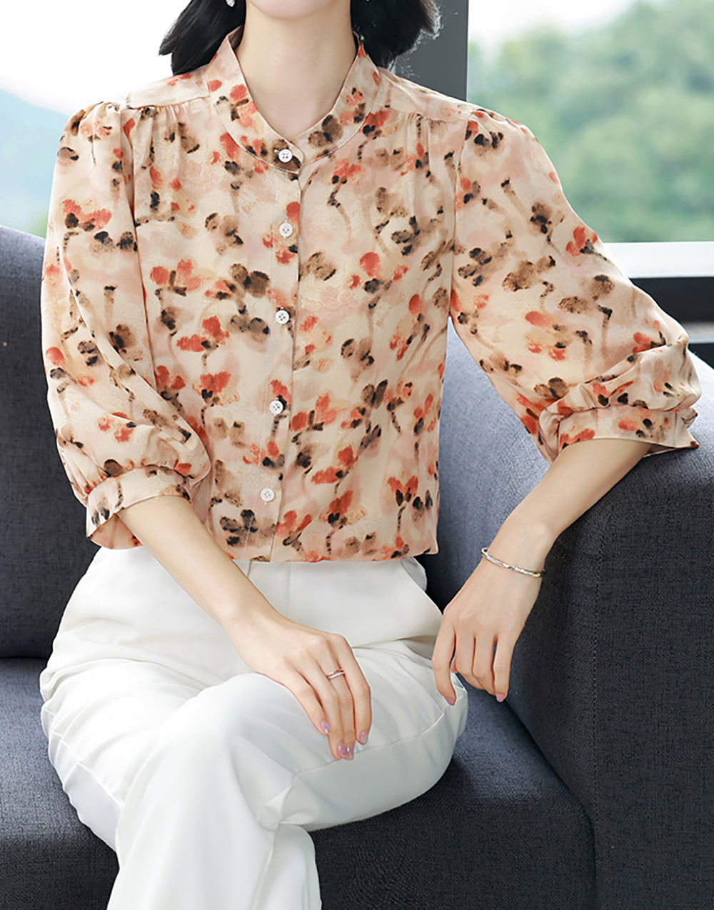 Artistic Floral V-Neck Shirt