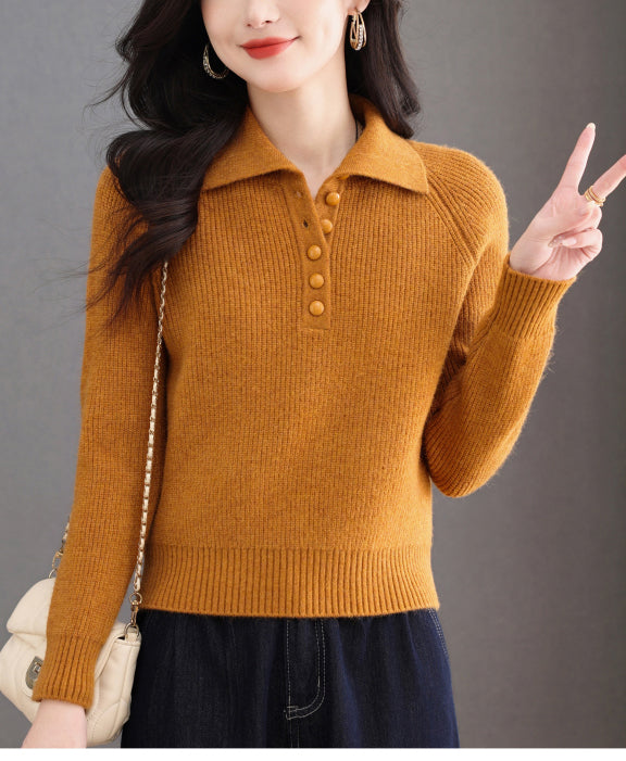 Women's Long Sleeve Button Polo Shirts Sweater Blouse
