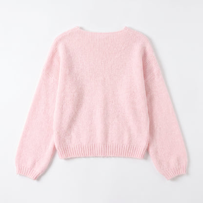 28731 Bow Detail Cable Knit Sweater – Pink & Apricot