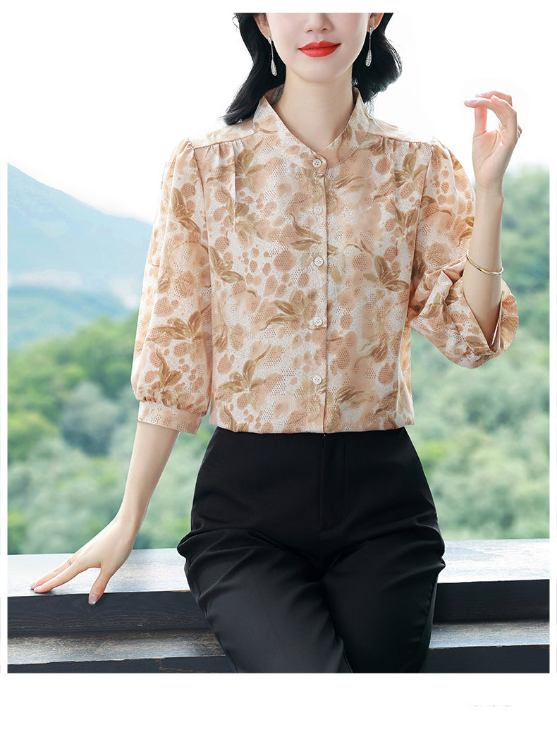 Women's Chinese Style Silk Satin  Button Jacquard Blouse