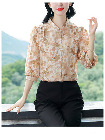 Women's Chinese Style Silk Satin  Button Jacquard Blouse