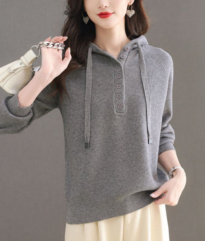 Women's Hoodie Sweater Drawstring Knit Sweatshirt