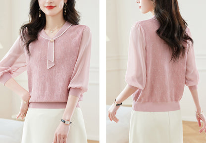 Tie-Neck Lightweight Knit Polo Top