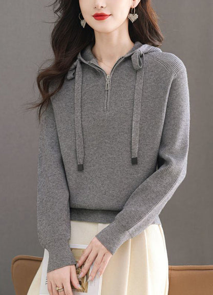 Women's Hoodie Sweaters Quarter Zip Knit Outfits