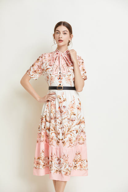 SSY-Women's Short Sleeve Floral Print Button Midi Dress