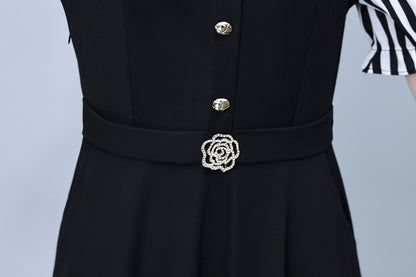 Women's Lapel V-Neck Pocket Short Sleeve Midi Dress - LAI MENG FIVE CATS