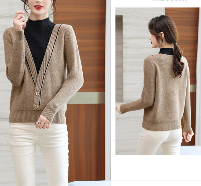 Women's Fall Turtleneck Color Block Knitted Sweater