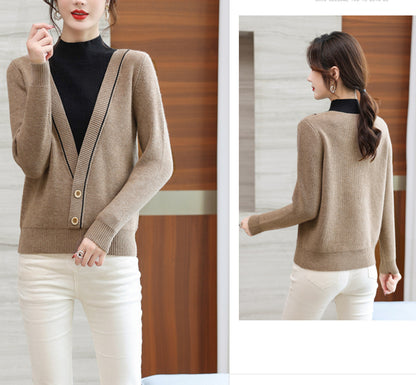 Women's Fall Turtleneck Color Block Knitted Sweater
