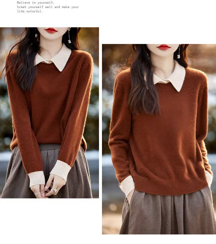 Contrast Collar Polo Neck Knit Sweater – Soft Fall&Winter Pullover - LAI MENG FIVE CATS