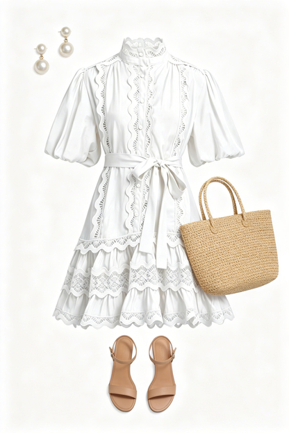 White Lace Trim Summer Dress – Feminine Old Money Resort Style