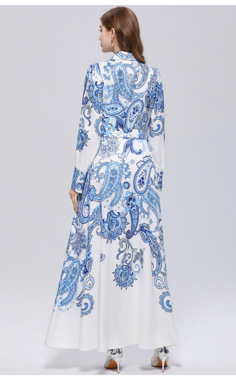 Women's Floral Print Button Maxi Dress With Belts