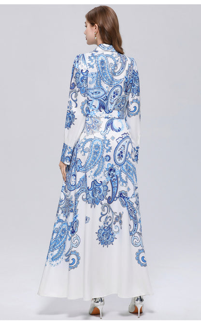 Women's Floral Print Button Maxi Dress With Belts