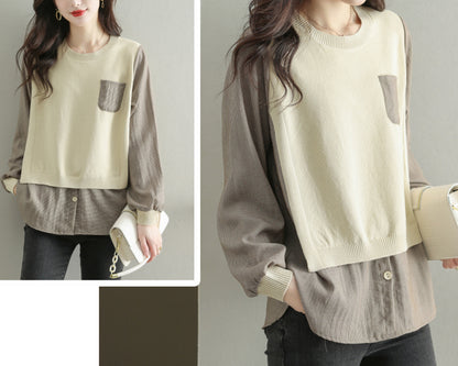 Women's Knit Stripe Long Sleeve Pullover Top