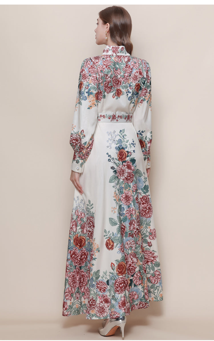 Women's Floral Print Button Maxi Dress With Belts
