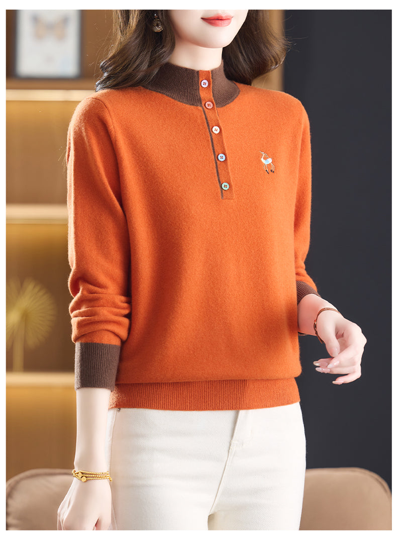 Womens Button Mock Neck Sweater Henley Shirts Knit Tops
