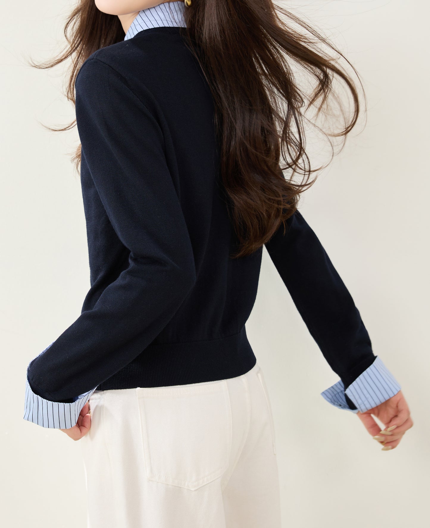 Navy Striped Layered Knit Top