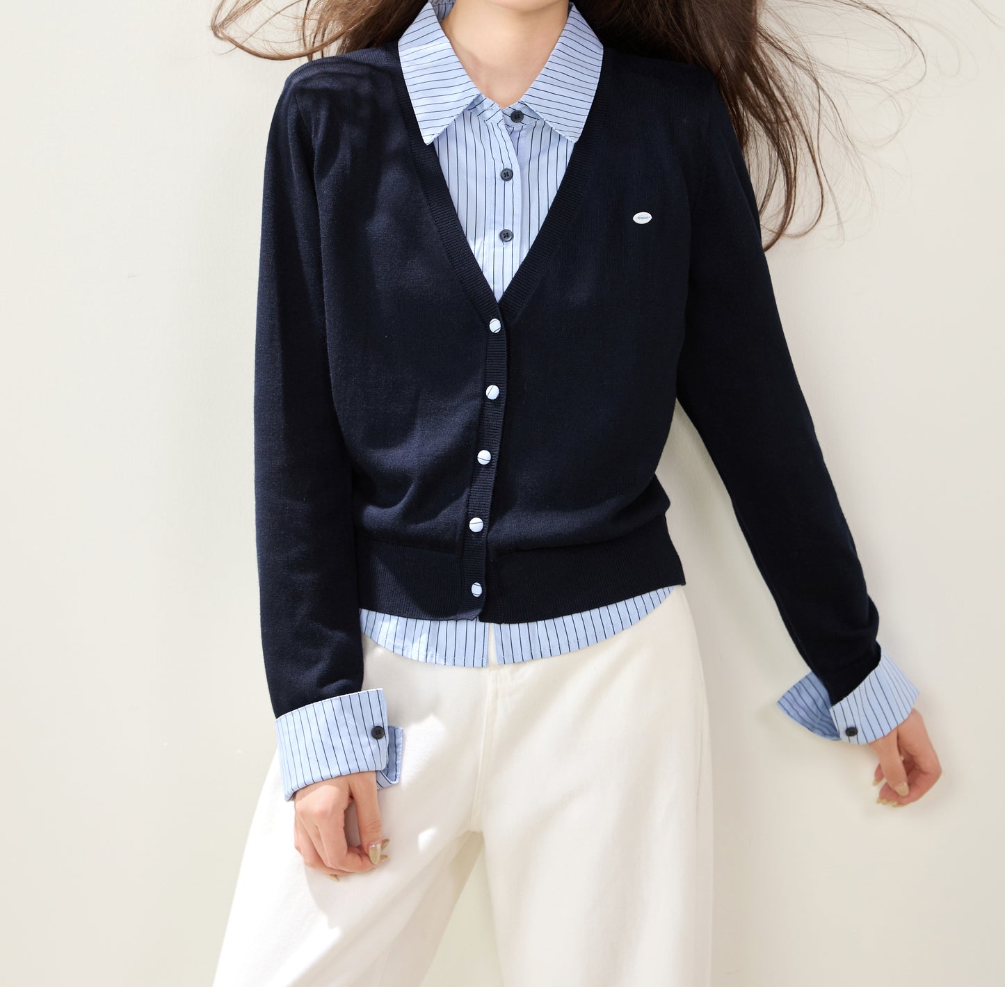 Navy Striped Layered Knit Top