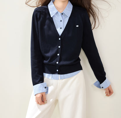 Navy Striped Layered Knit Top