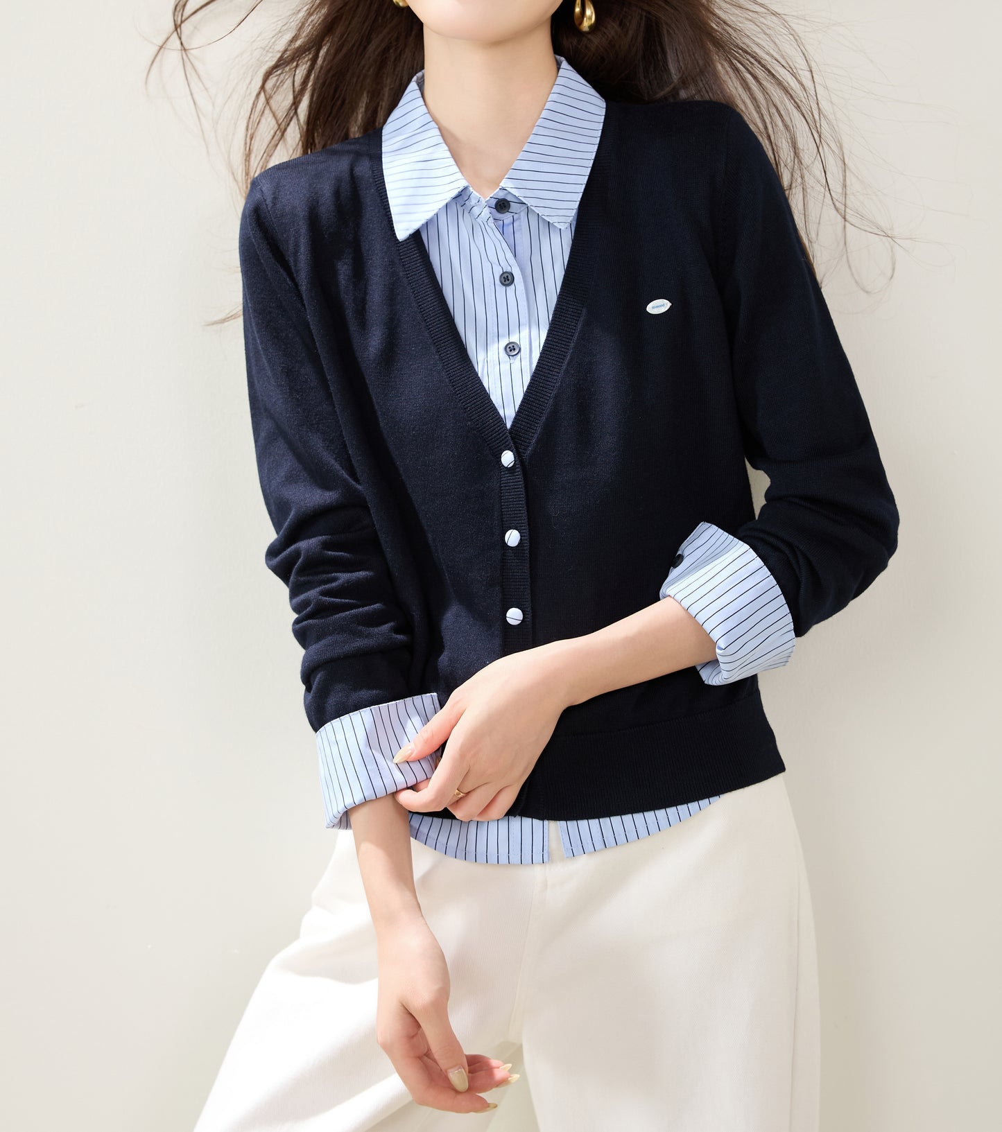 Navy Striped Layered Knit Top