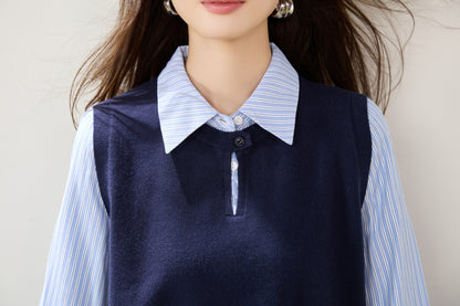 Navy Striped Collared Knit Shirt – Polished Preppy Fall Top