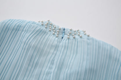 Women's Tie-neck Pleated Top Satin Gilded Party Long Dress - LAI MENG FIVE CATS