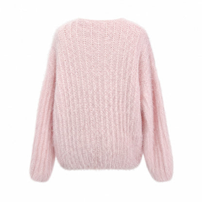 28685 Floral Embellished Cozy Knit Sweater – Soft Pink, Lavender & Butter Yellow