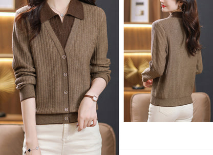 Women's Sweaters Lapel Ribbed Knit Pullover Shirt