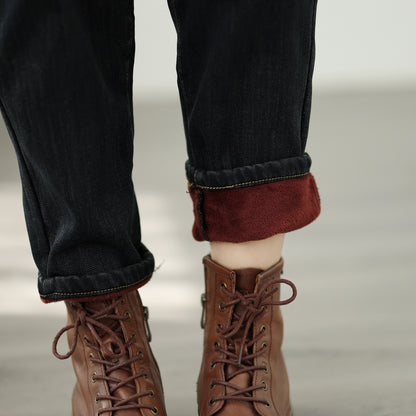Women's Elastic Waist Embroidery Denim Jeans