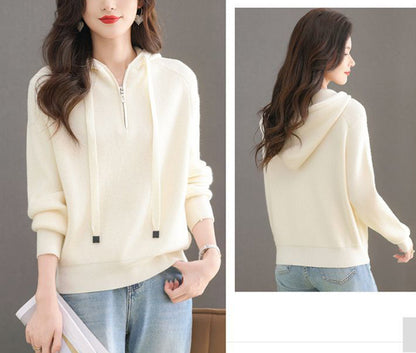 Women's Hoodie Sweaters Quarter Zip Knit Outfits