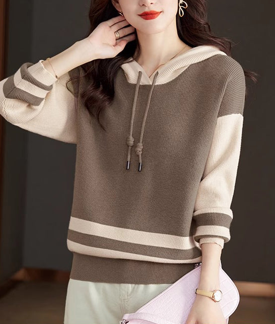 Women's Striped Color Block Hoodies Sweater Knit Tops