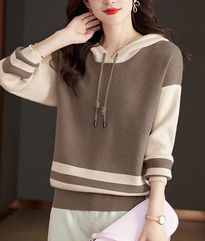 Women's Striped Color Block Hoodies Sweater Knit Tops