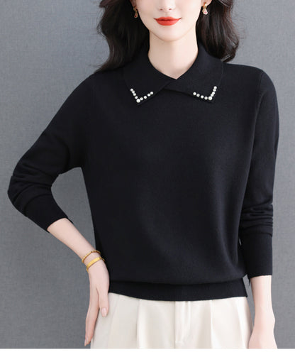 Women's Long Sleeve Sweater Lapel Collar Pullover Tops - LAI MENG FIVE CATS