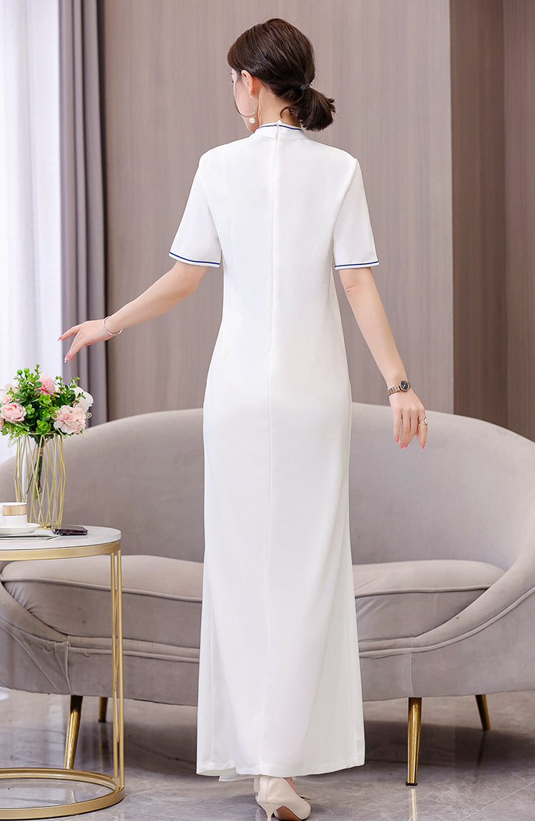 Women's Cheongsam Short Sleeve Qipao Long Dress