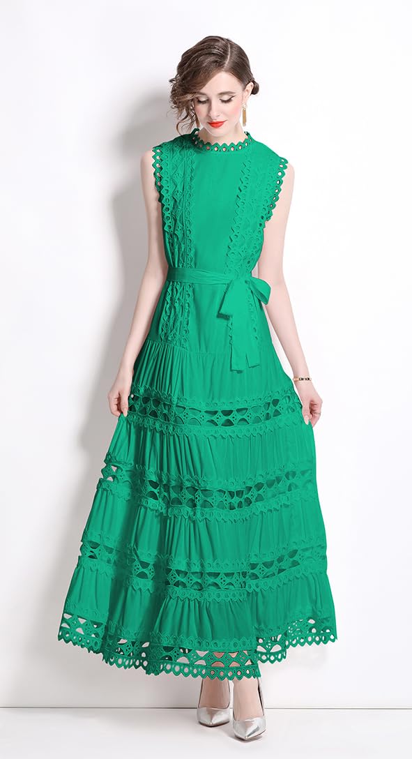 BK-Sleeveless Hollow Belt Maxi Dress