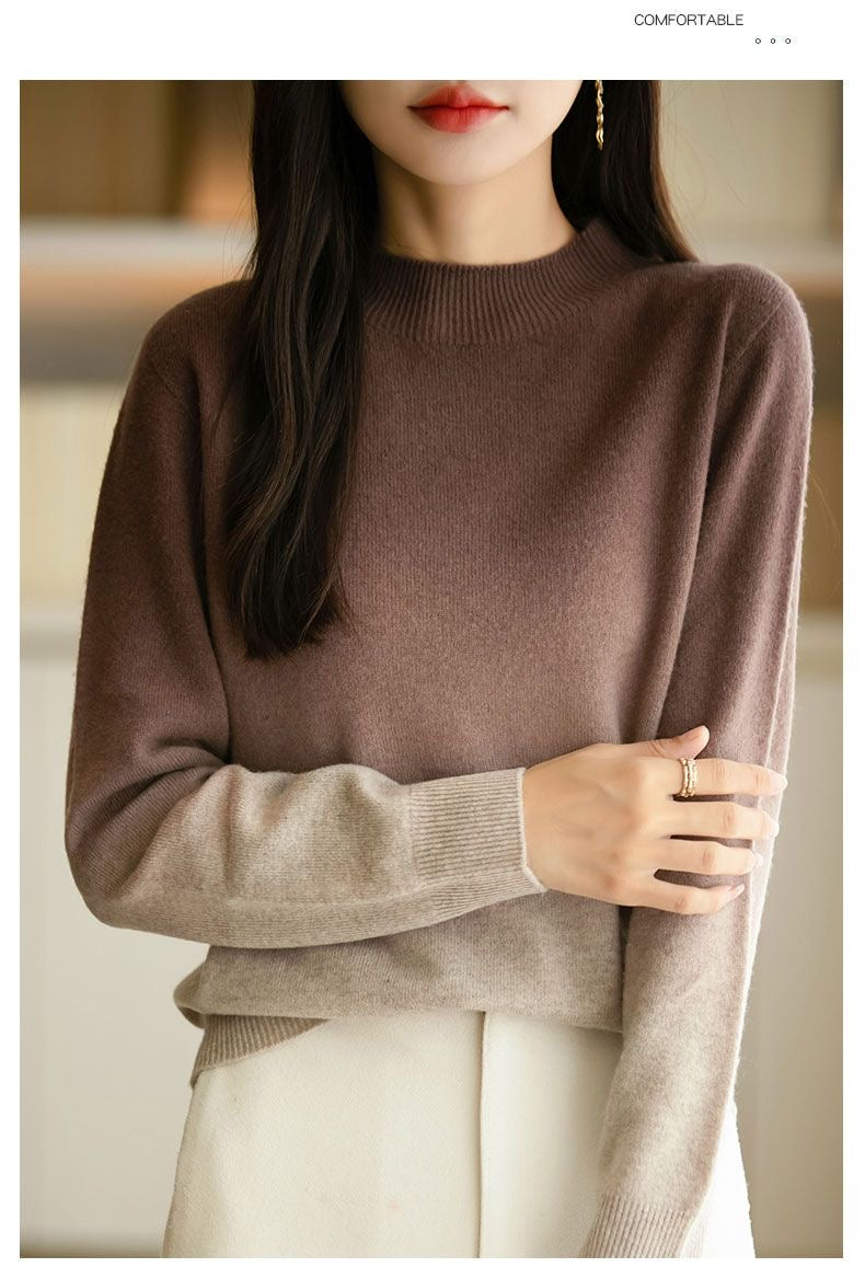 Women's Crew Neck Sweater Knit Gradient Pullover Tops