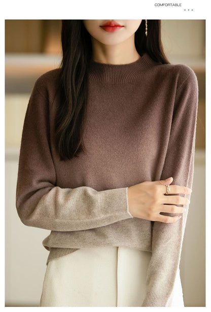Women's Crew Neck Sweater Knit Gradient Pullover Tops