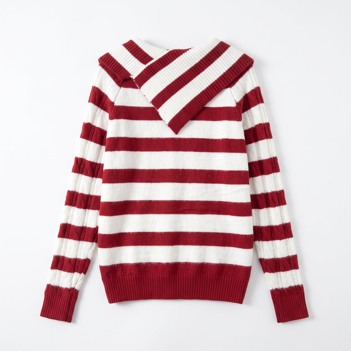 28684 Red & White Off-Shoulder Striped Knit Sweater