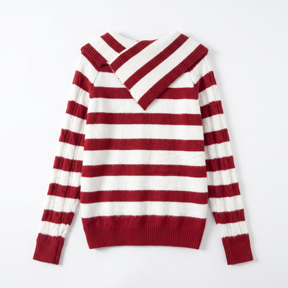 28684 Red & White Off-Shoulder Striped Knit Sweater