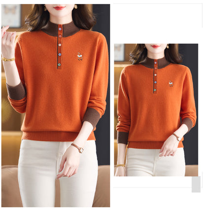 Womens Button Mock Neck Sweater Henley Shirts Knit Tops