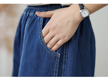 Women's High Waisted Baggy Jean Wide Leg Denim Shorts - LAI MENG FIVE CATS