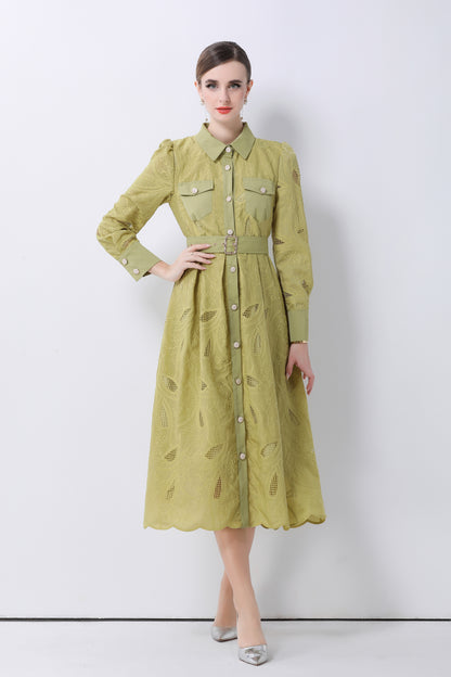 Women's Embroidery Hollow Out Lace Midi Dress - LAI MENG FIVE CATS