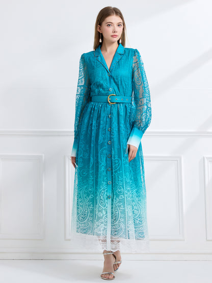 Women's V-Neck Button Lace Maxi Dress - LAI MENG FIVE CATS